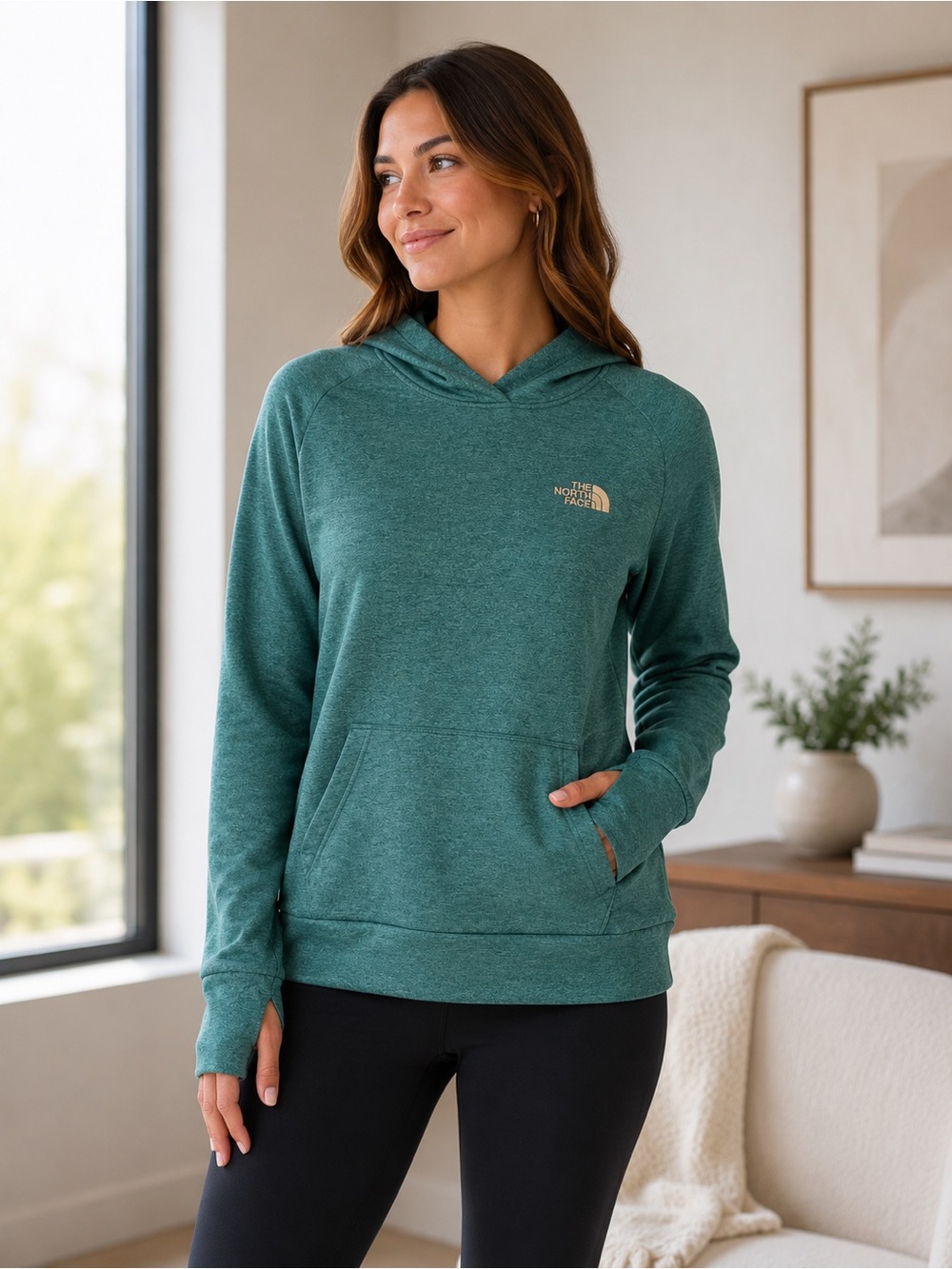 The North Face Teal Green Hooded Pullover Sweatshirt Women’s Small Outdoors Cozy